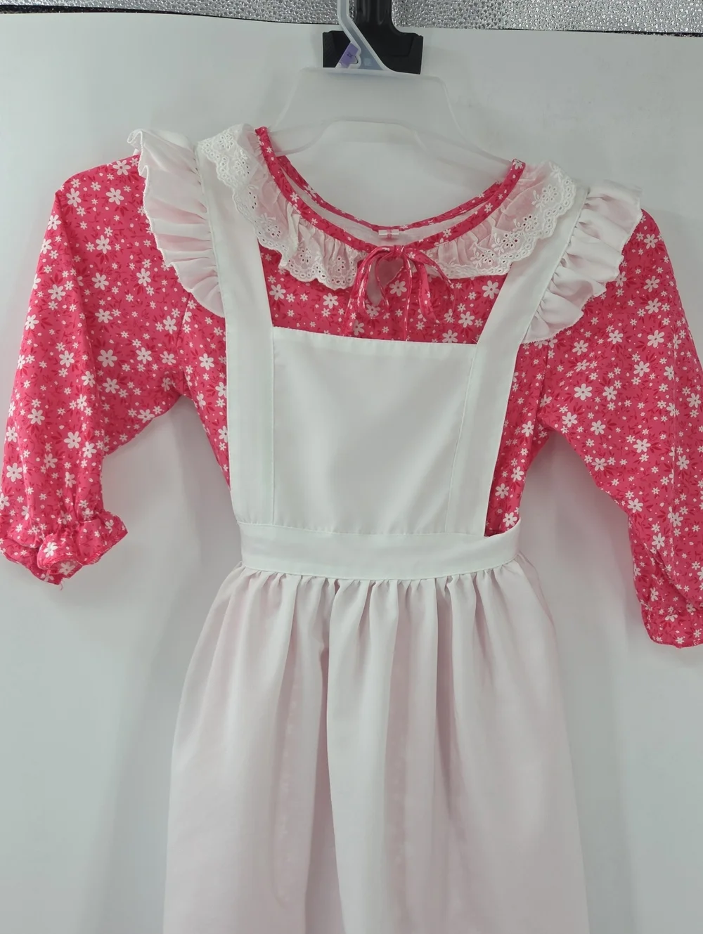 Girls' Pink Floral Pioneer Costume with White Apron and Bonnet